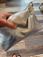 Metallic Leather Tassel Pouch