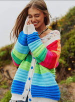 Multicolored Textured Button Cardigan Sweater