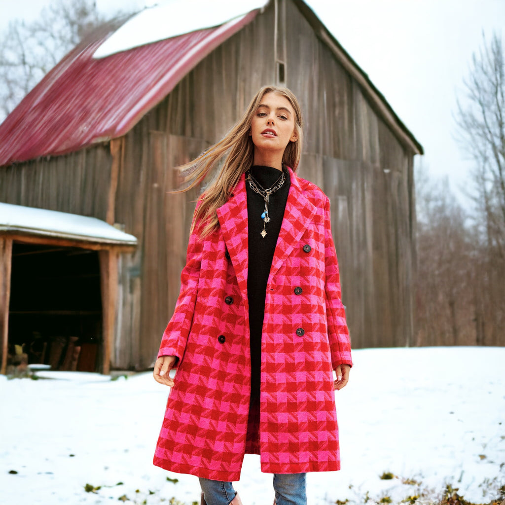 Pink and Red Tweed Double Button Coat – Yup Sup