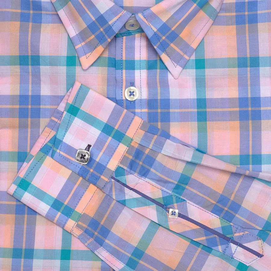 Men's Pink and Blue Plaid Shirt Medium Men's Pink and Blue Plaid Shirt Medium