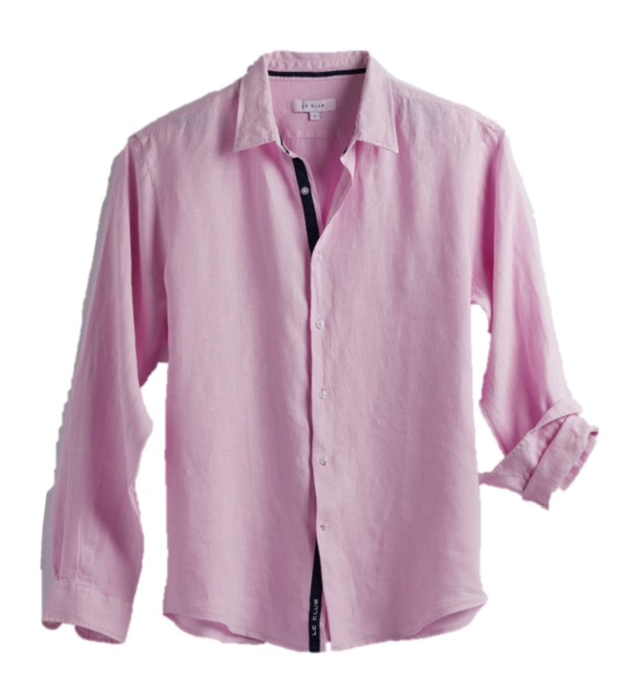 chinese dress ladies Men's Peter Linen Button-Up Pink Shirt Small