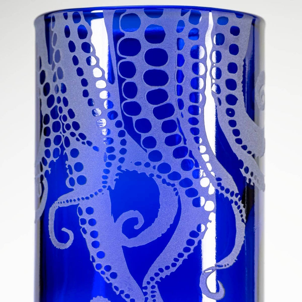 Upcycled Octopus 12oz Blue Repurposed Tumbler