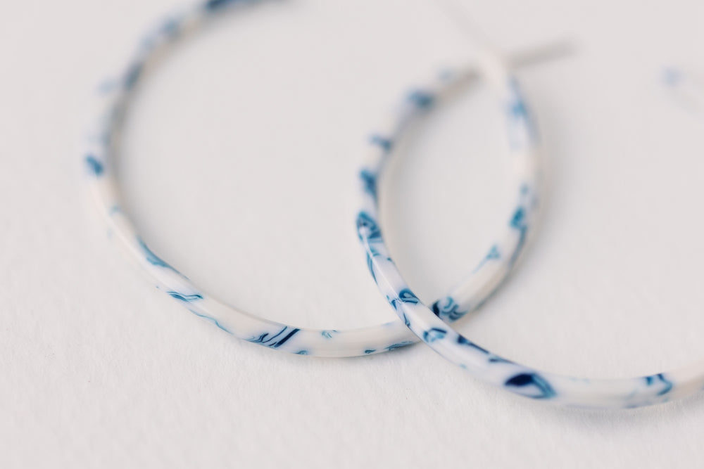 Skinny Blue and White Hoop Earrings