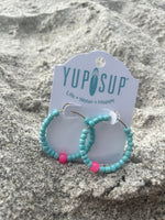 Turquoise and Pink Jade Hoop Earrings