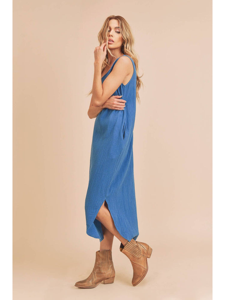 Blue to You Cotton Dress with Pockets