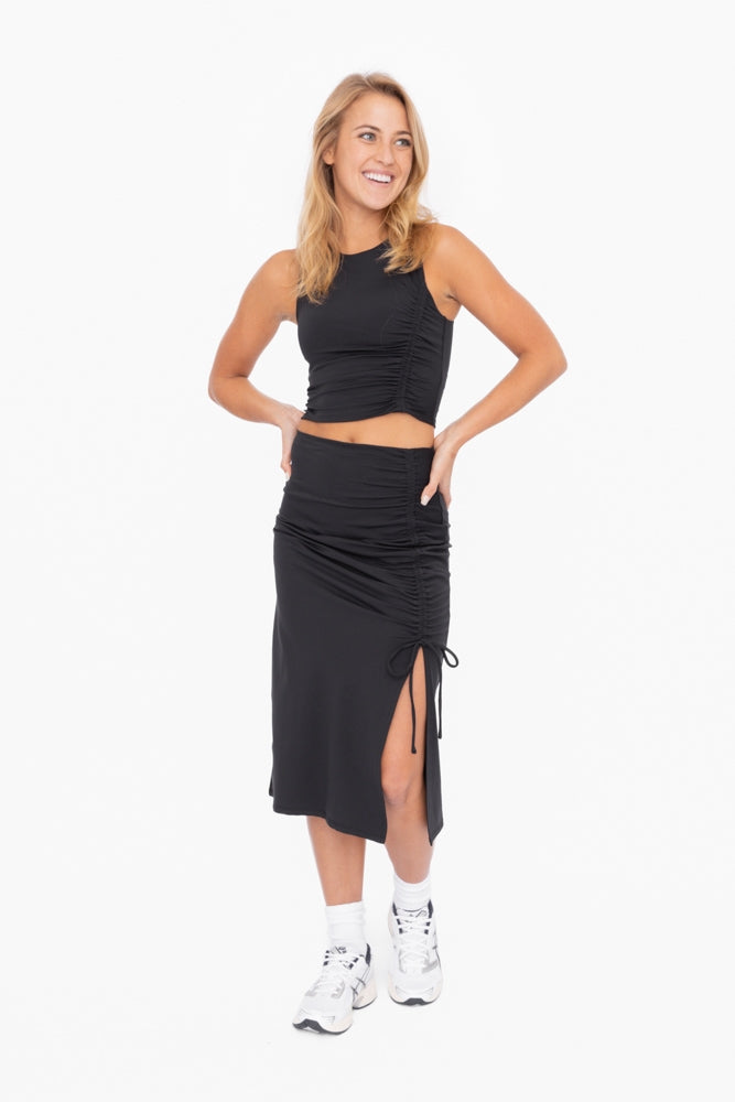 Black Asymmetric Cinch Crop Top