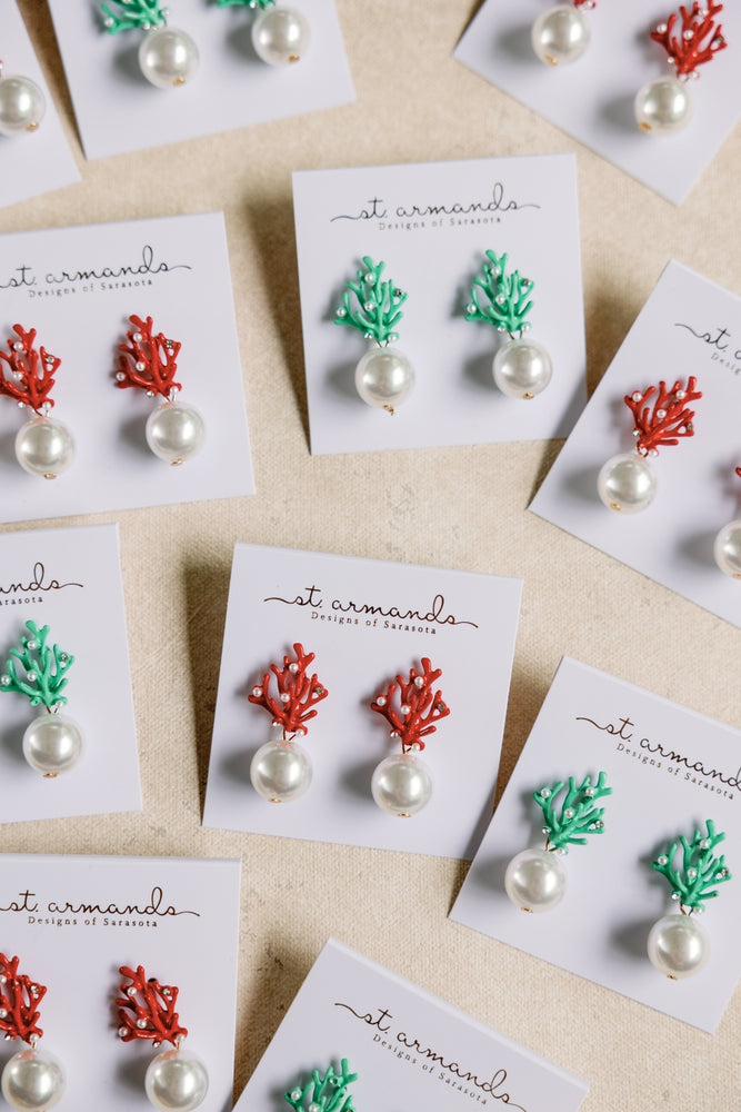 Pearl Coral Mini Statement Earrings