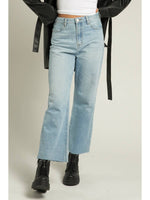 Cropped and Frayed Denim Pants