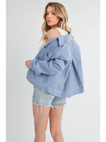 Olivia Striped and Pleated Denim Jacket