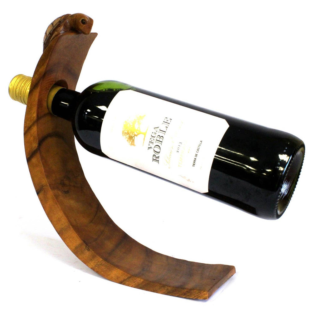 Carved Wood Turtle Balance Wine Holder