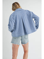 Olivia Striped and Pleated Denim Jacket