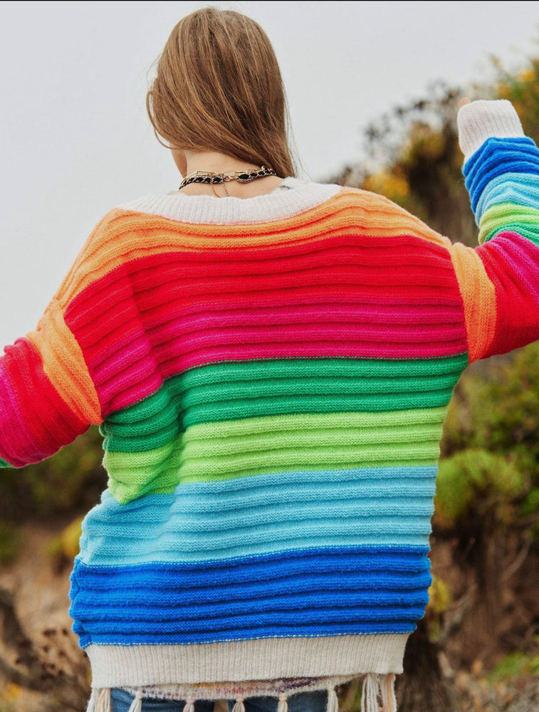 Multicolor Textured Button Cardigan Sweater