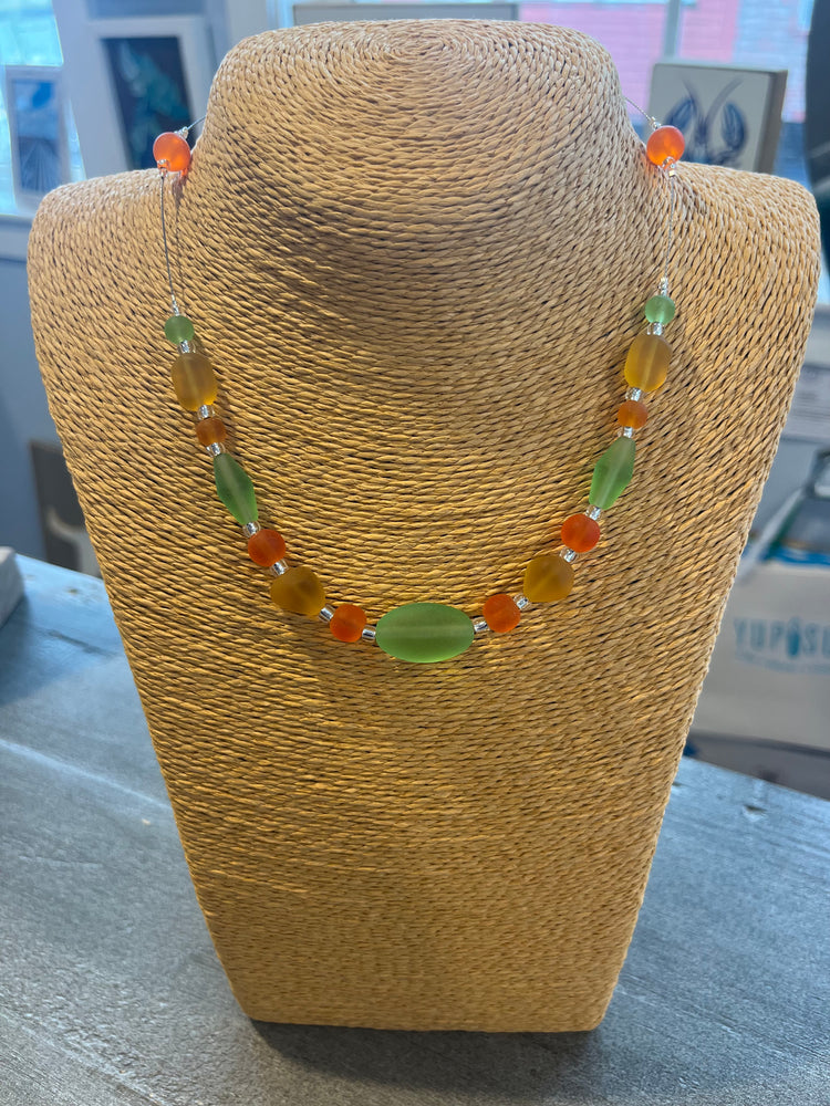 Chunky Orange Multicolor Sea Glass Necklace