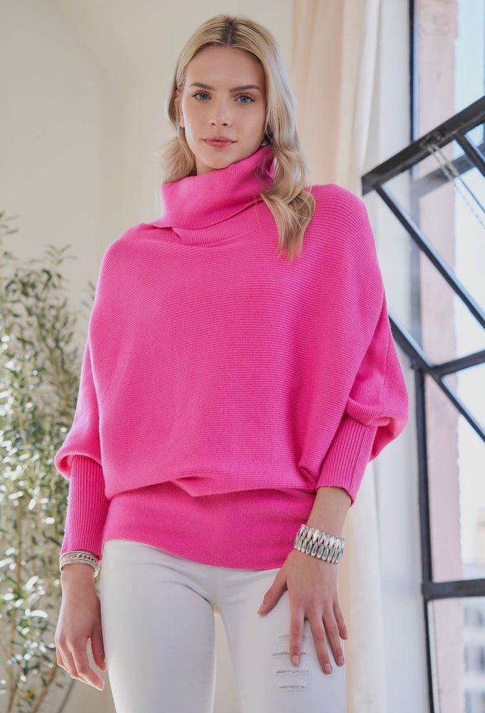 Pink Batwing Turtleneck Sweater
