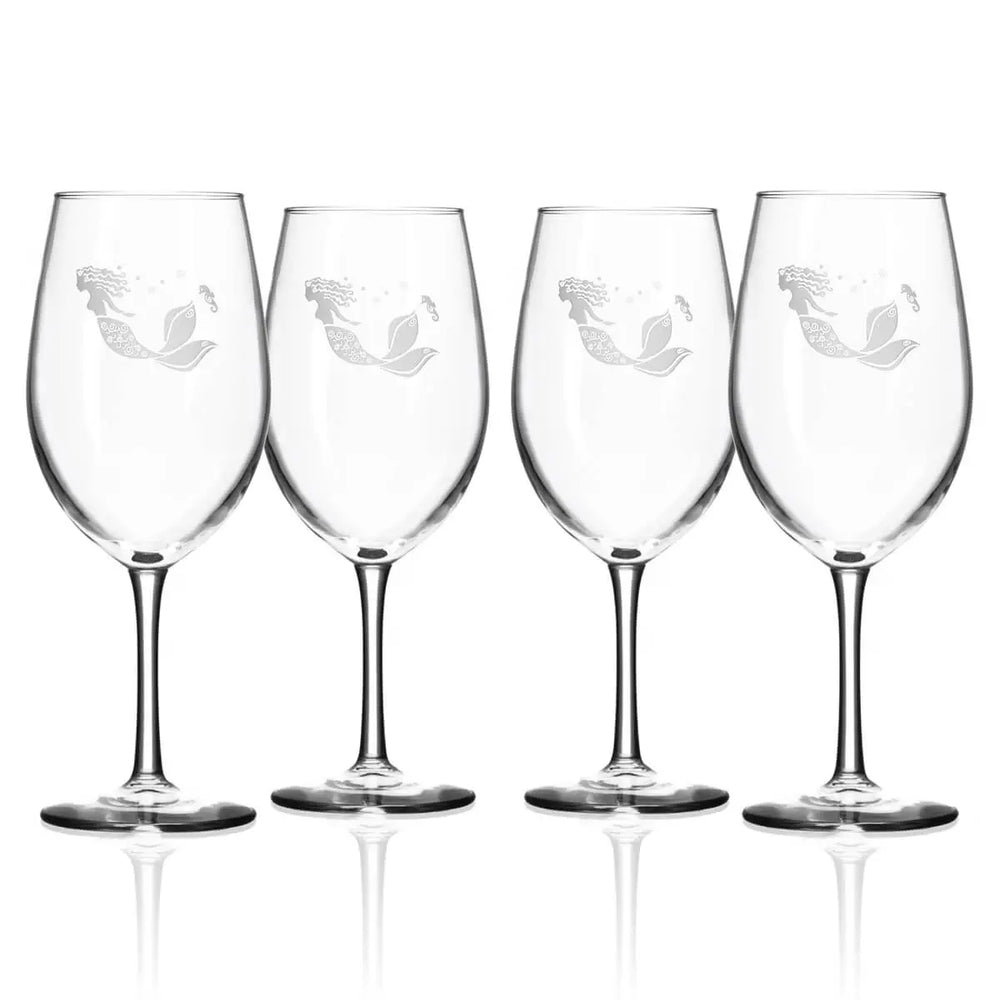 Etched Mermaid Stemmed Wine Glass