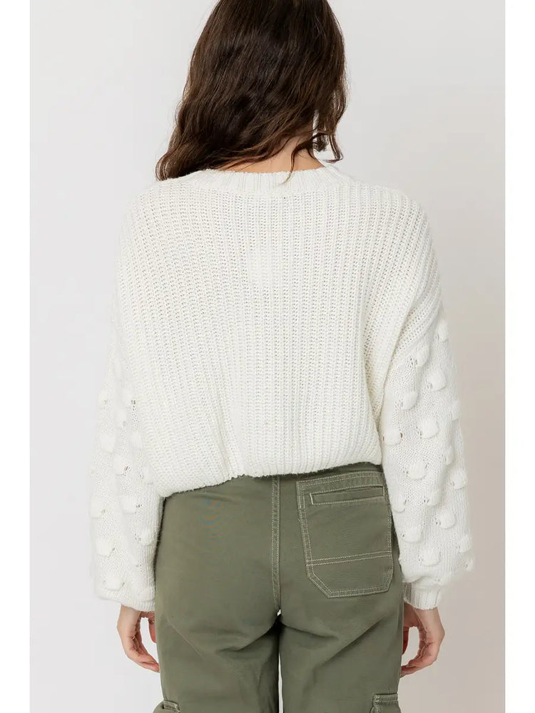 Cream Pom Pom Crop Sweater