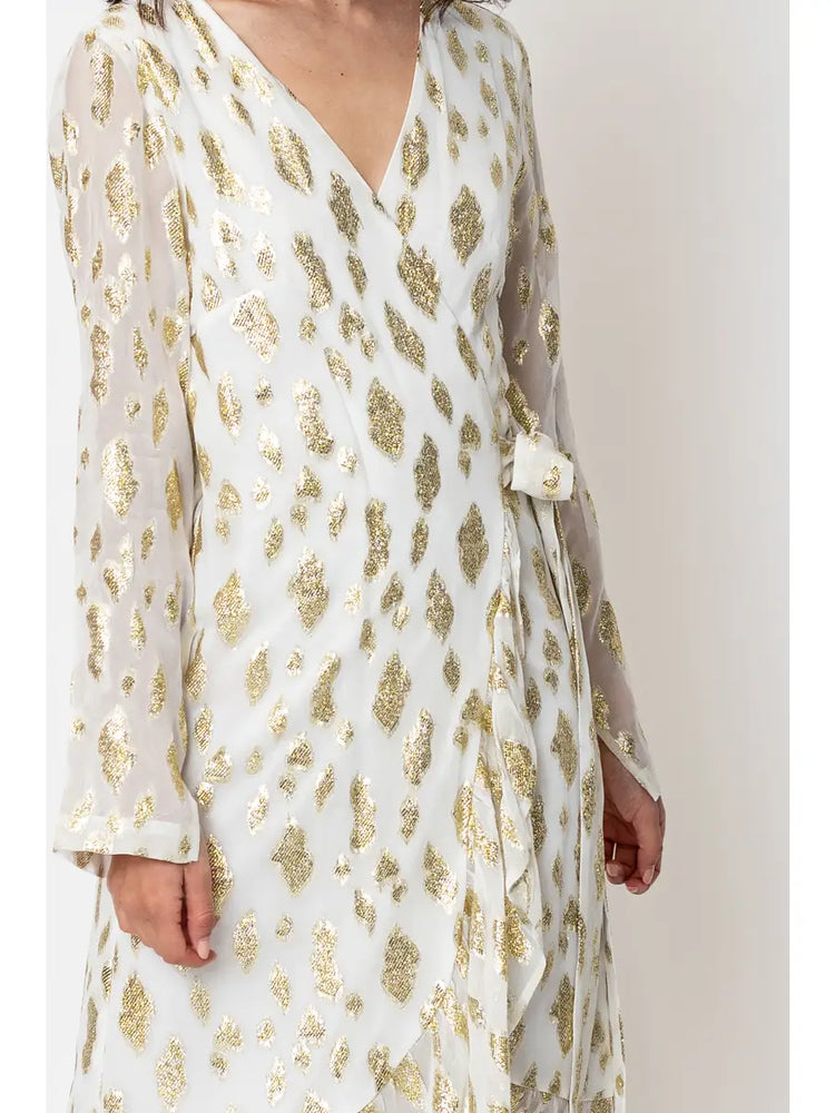golden long sleeve dress Golden Goddess Long Sleeve Wrap Dress Small / Winter Coral