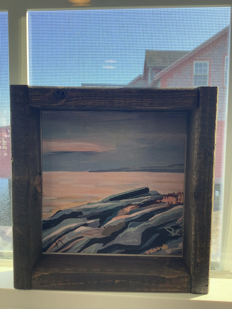 Coastal Rocks at Sunset Wood Framed Print