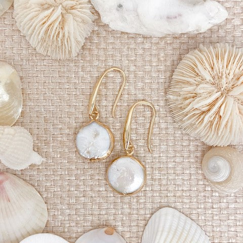 Ocean Springs Coin Pearl Drop Earrings