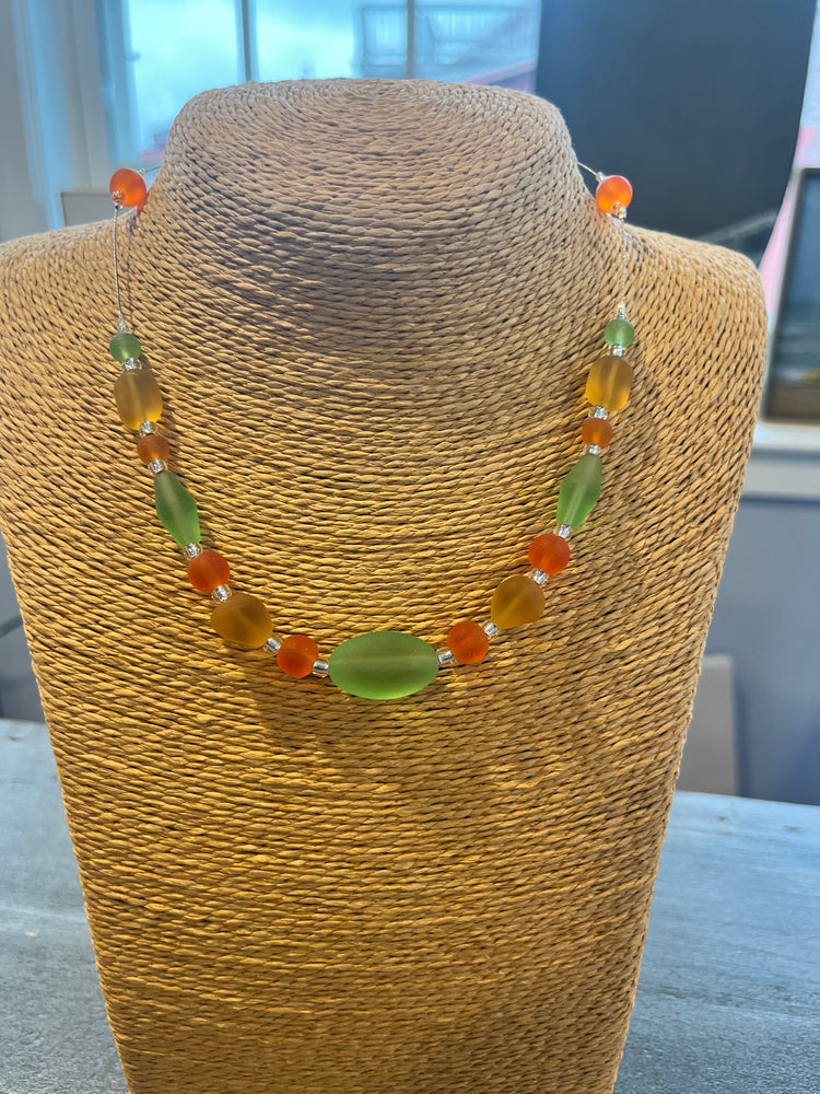 Chunky Orange Multicolor Sea Glass Necklace