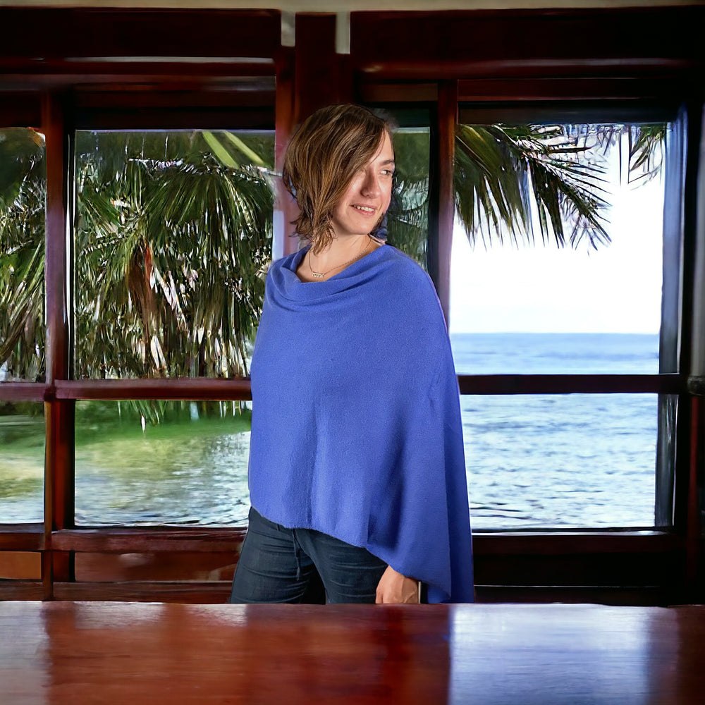 Luxe Cashmere Poncho in Cobalt Blue