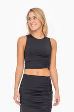 Black Asymmetric Cinch Crop Top