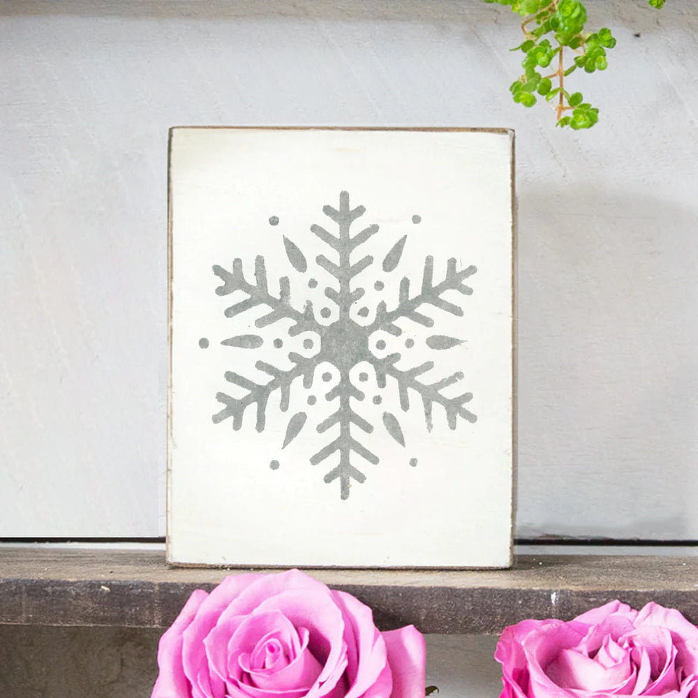 Grey Snowflake Decorative Wooden Block