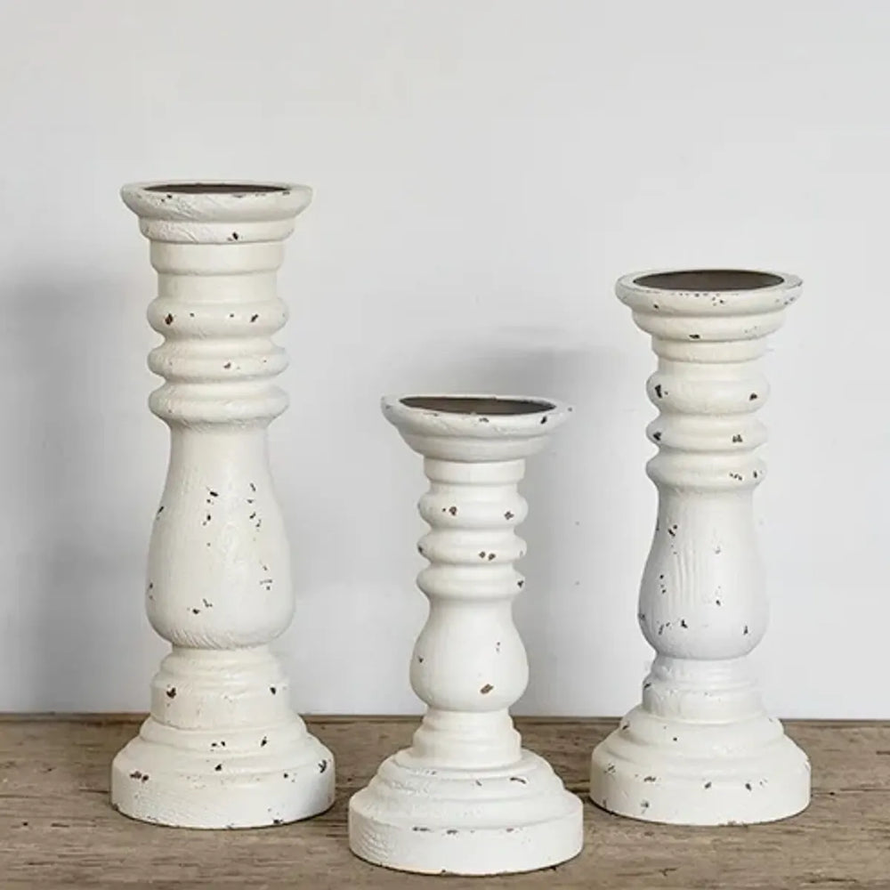 White Candle Pillars - Set of 3