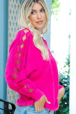 Pink V-Neck Lace Sweater