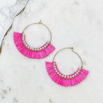 Pink Pearl Lined Raffia Drop Dangle Earrings