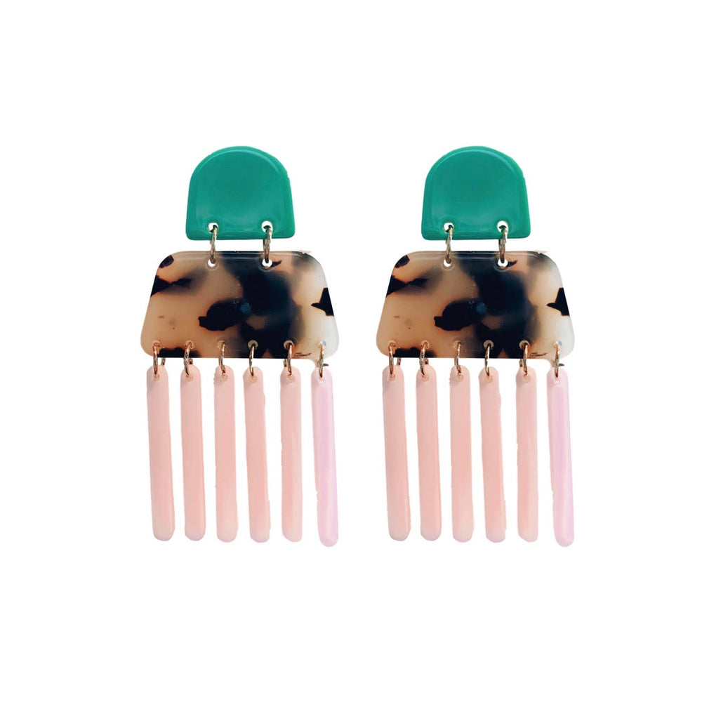 Pink & Teal Geometric Vice Drop Earrings