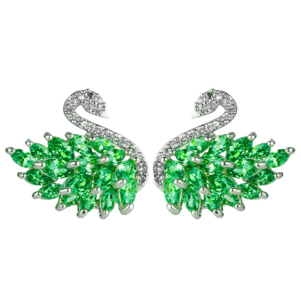 Green Swan Stud Earrings