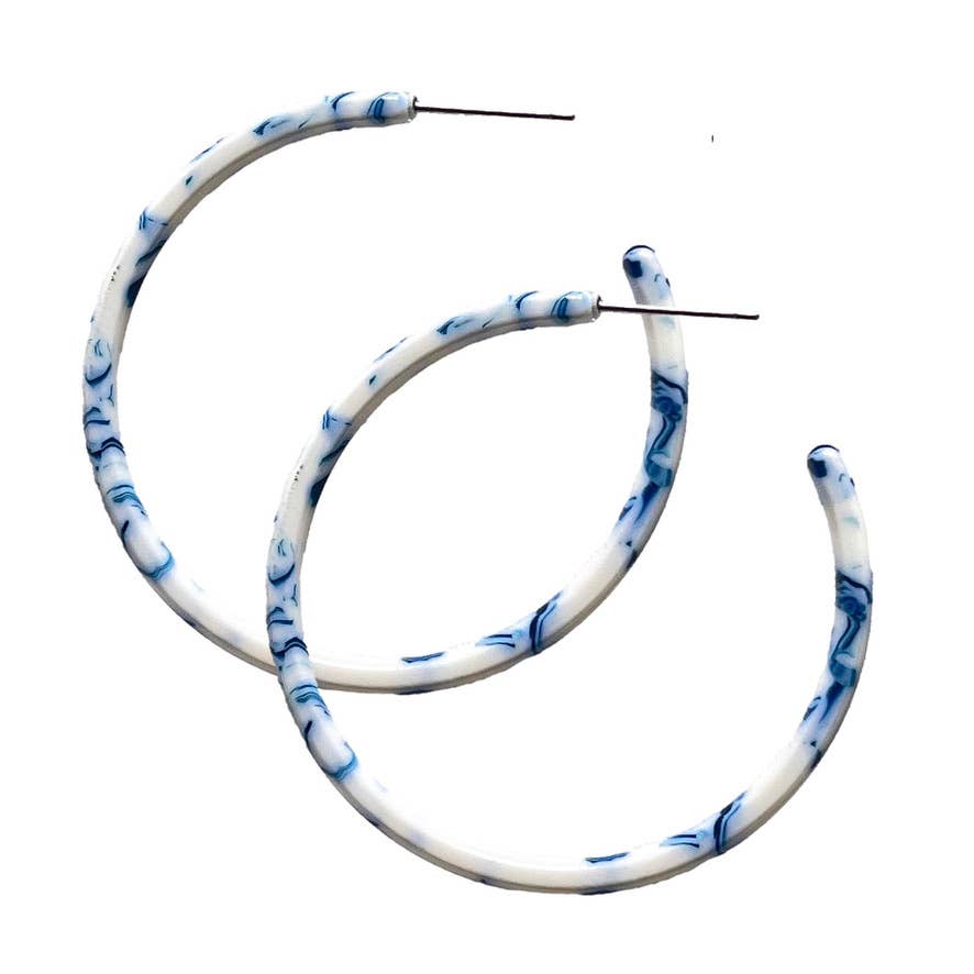 Skinny Blue and White Hoop Earrings