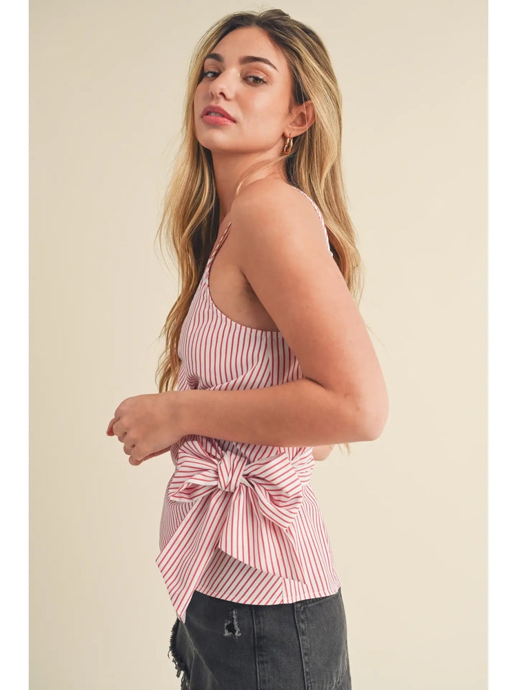 Olivia Striped Wrap Tank Top with Front Tie Detail