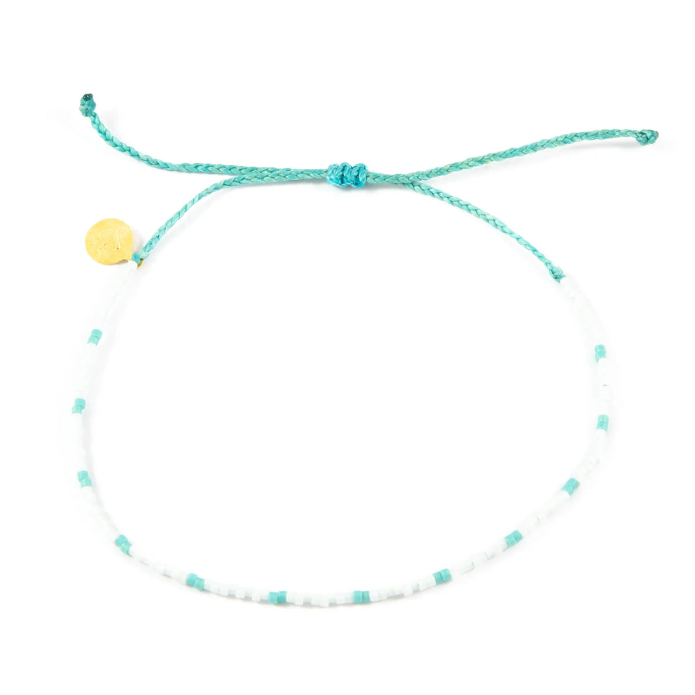 White with Teal Dot Beaded Bracelet