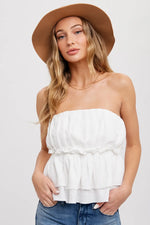 Pleated Ruffle Hem Tube Top