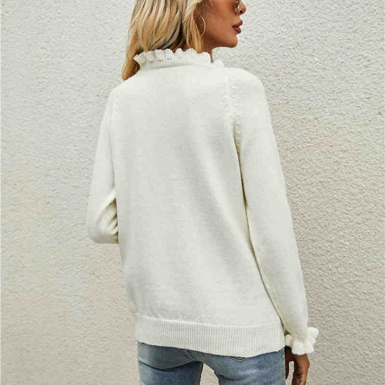 White Off-the-Shoulder Sweater with Buttons