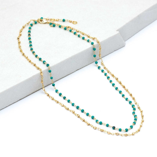 Turquoise Faceted Bead Double Layer Necklace