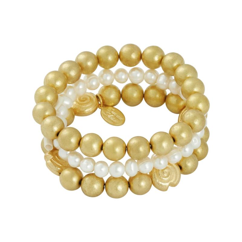 Gold Plated Bead & Freshwater Pearl Stack Bracelets