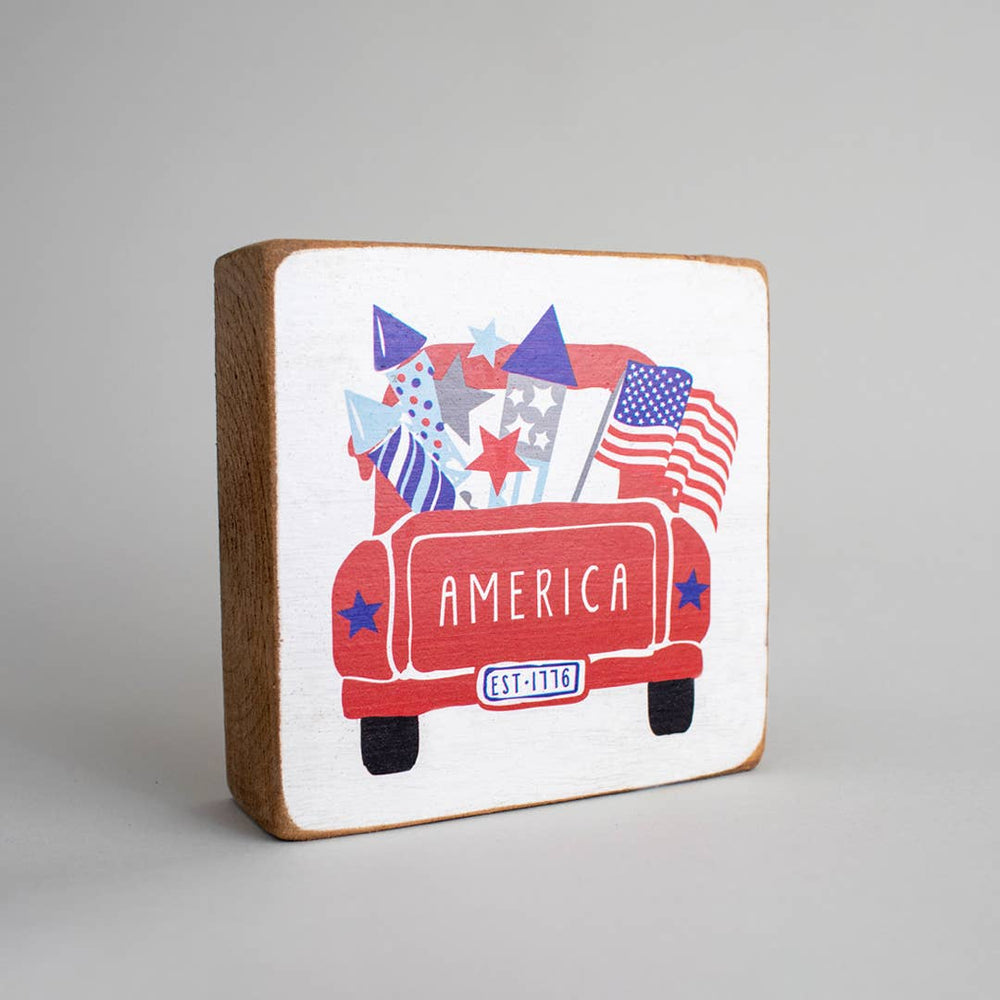 Patriotic Truck Rustic Square Block