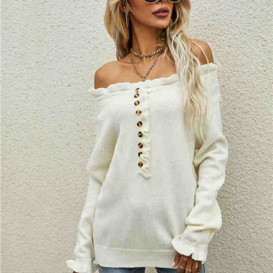 White Off-the-Shoulder Sweater Buttons – Yup Sup