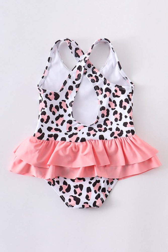 Girls Pink Leopard Swim Bathing Suit