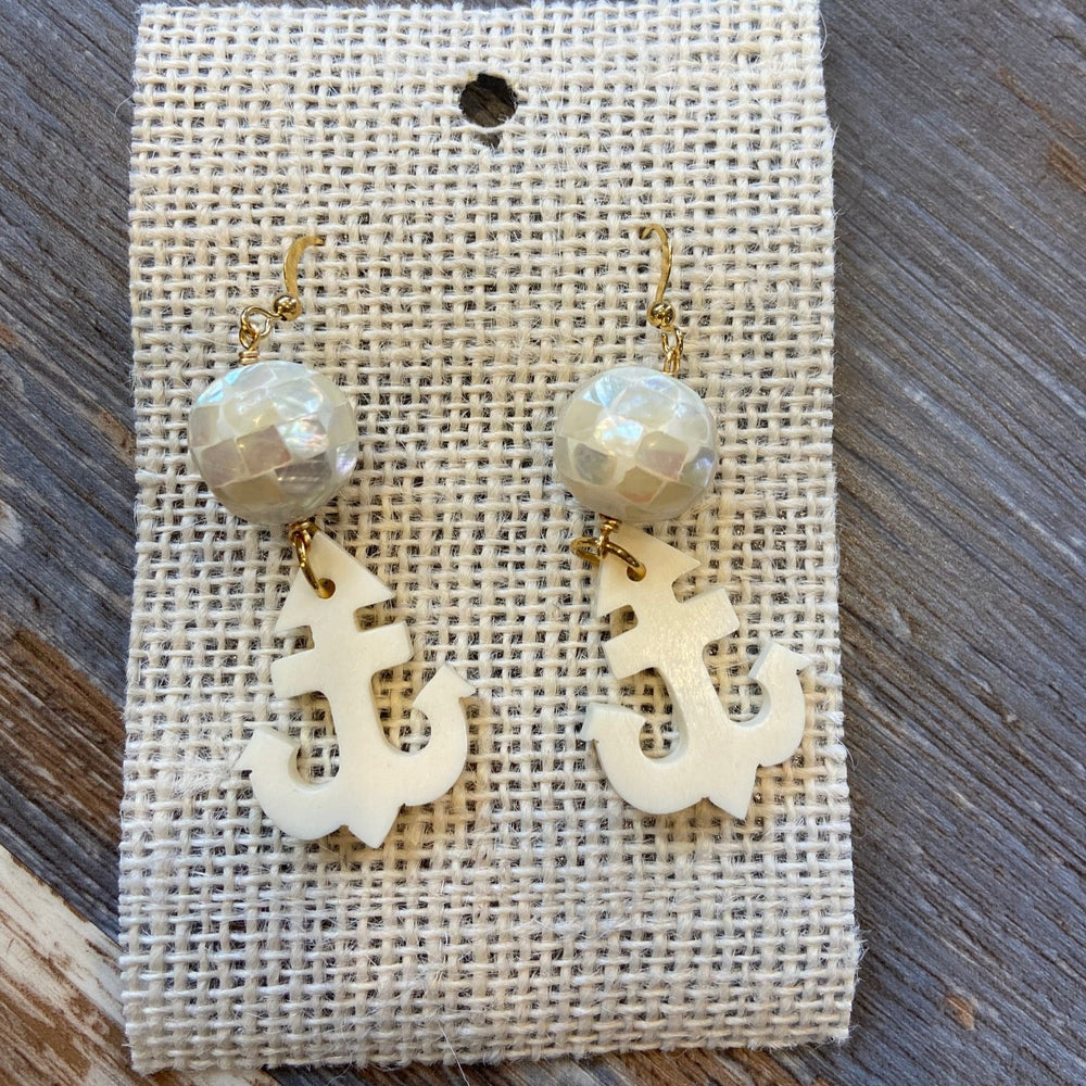 Anchor and Capiz Shell Earrings