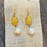 Yellow Gem and Coin Pearl Earrings