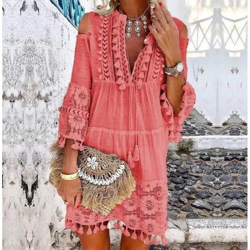 brandy melville belle lace dress Combo Mini Dress in Brown main image 1