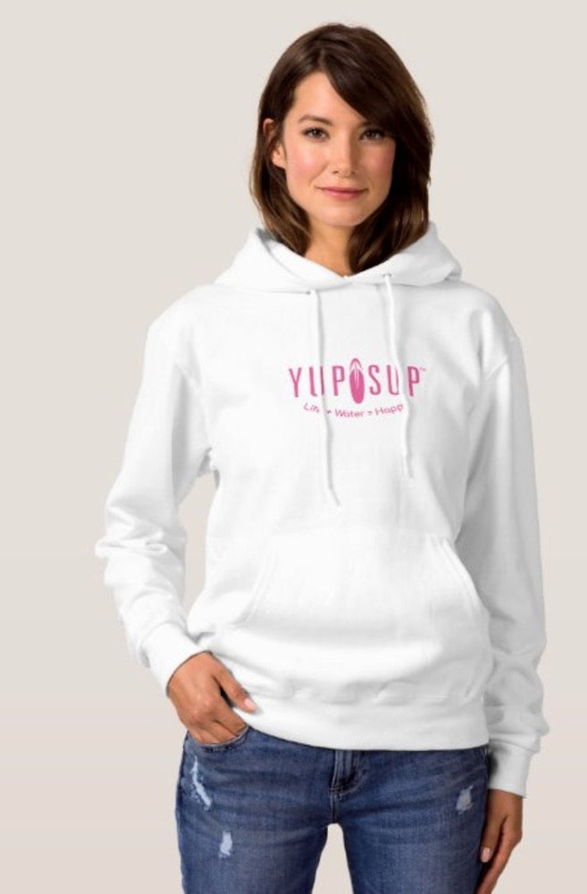 Women's White and Pink Yup Sup Hoodie