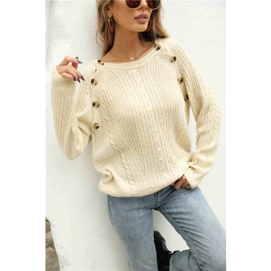 Cream Sweater with Buttoned Shoulders