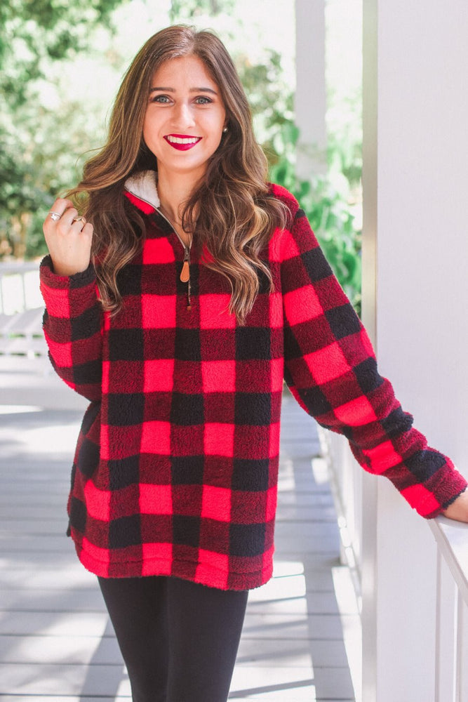 Red Plaid Fleece Pullover