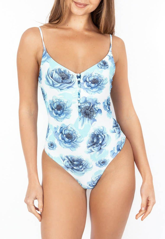 Blue Floral One-Piece Swimsuit