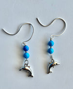 Turquoise Dyed Agate Dolphin Earrings